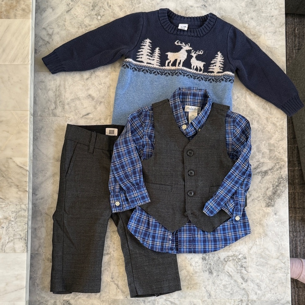 Ralph Lauren Navy and Light Blue Sweater with Deer Motif